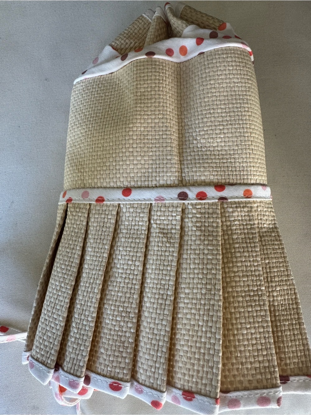Packable Pleated Straw Sun Hat with Pink Polka Dot Trim - Picture 7 of 10